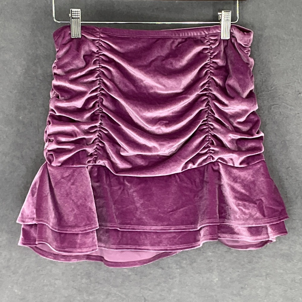 Wild Fable Purple Velvet Ruched Ruffle Mini Skirt Womens Sz S‎ Coquette Romantic